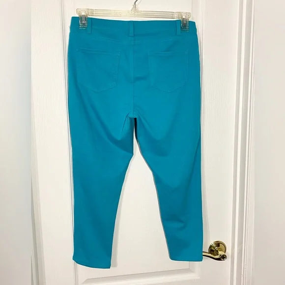 Y2K Faded Glory High Waist Knit Capri Leggings Turquoise Blue Large 12/14 - Picture 2 of 6
